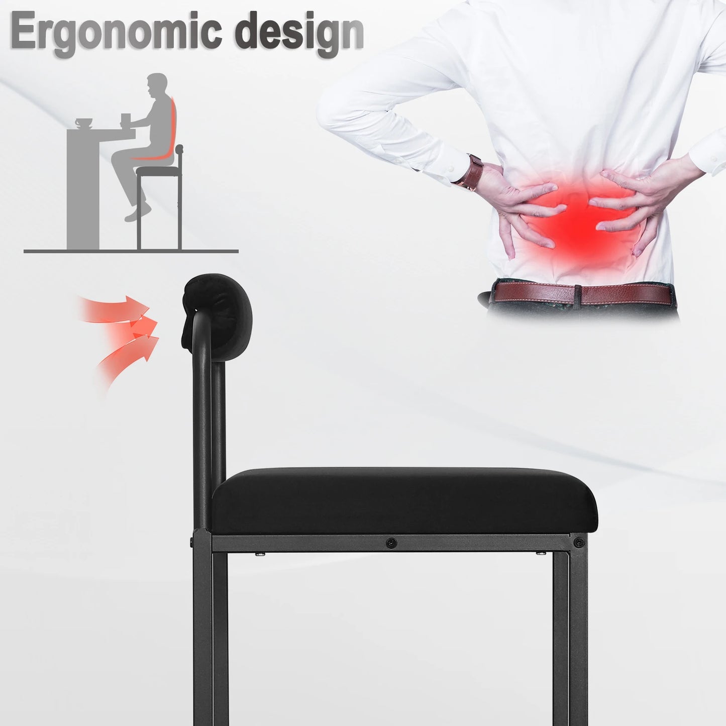 Barhocker 2er Set Samt Dunkelgrau – Ergonomische Tresenstühle 75cm Sitzhöhe mit Metallgestell