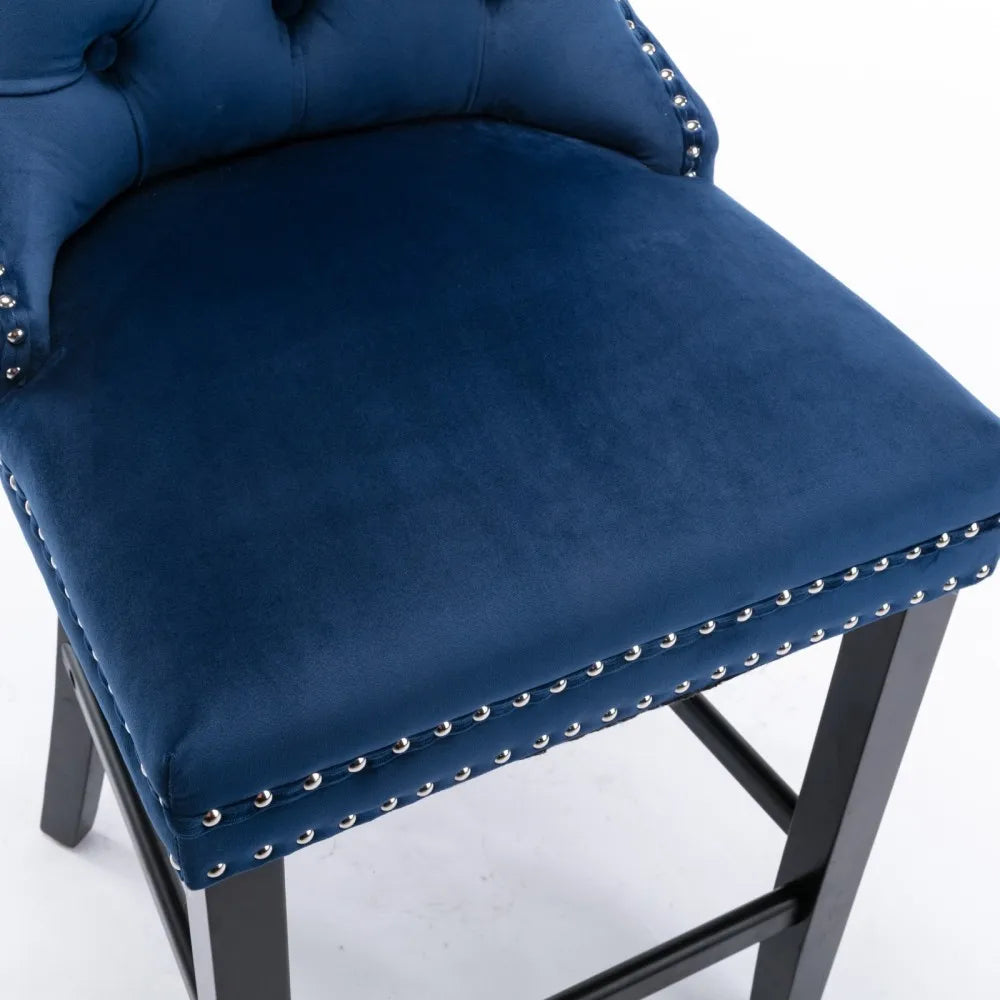 Barhocker 2er Set Massivholz mit Rückenlehne – Elegante Polster Tresenstühle Chesterfield Stil