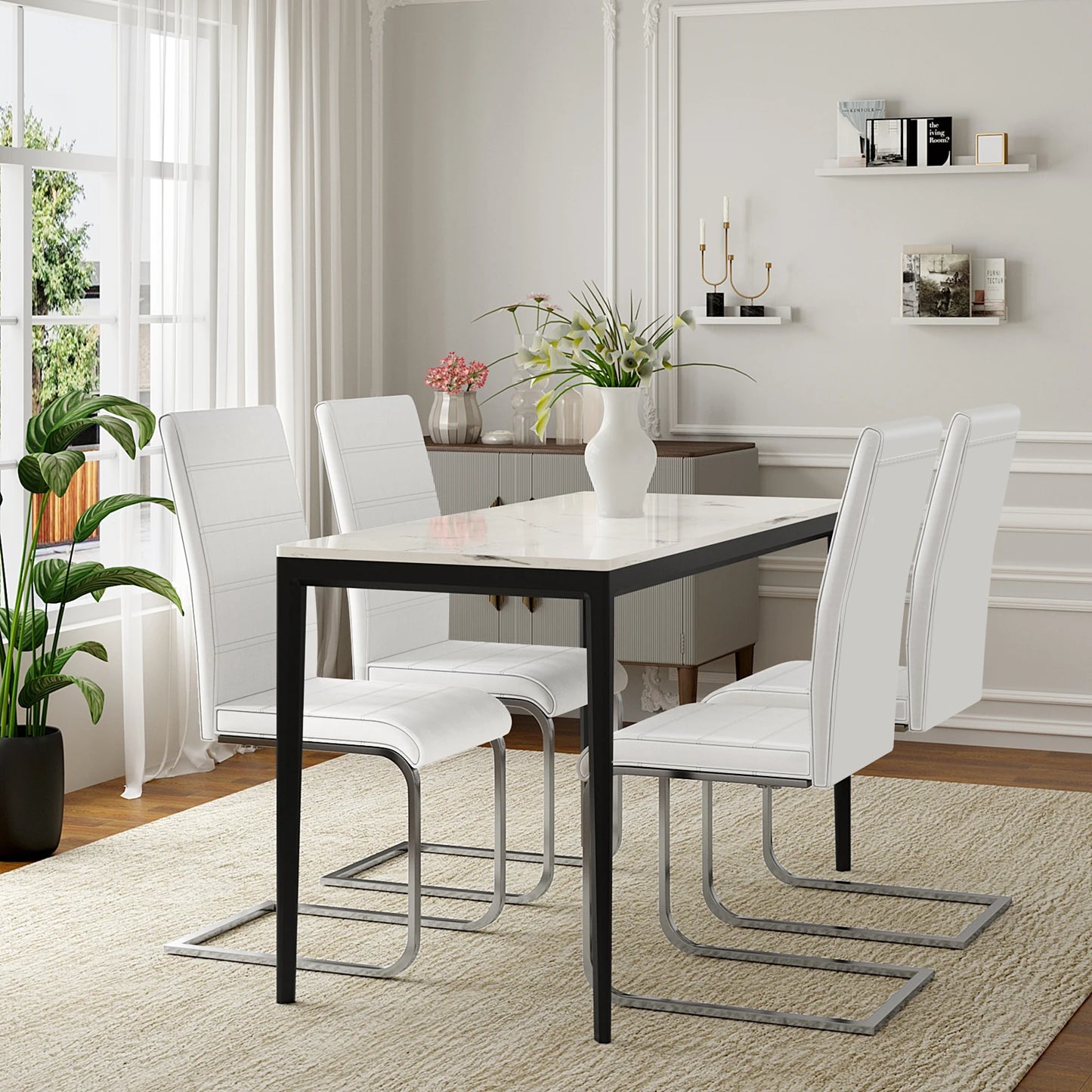 Freischwinger Esszimmerstühle 2er Set Kunstleder – Moderne Schwingstühle mit Hoher Rückenlehne