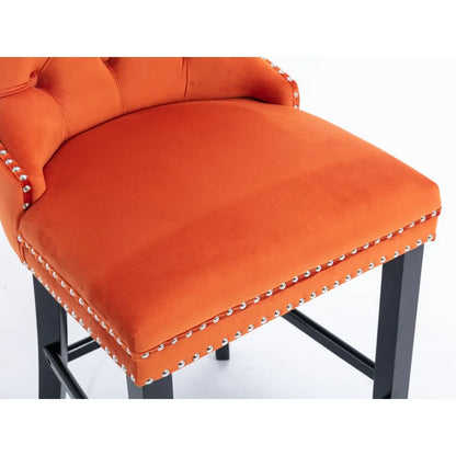 Moderne Samt Barhocker 2er Set mit Nietendekor – Elegante Tresenstühle aus Massivholz