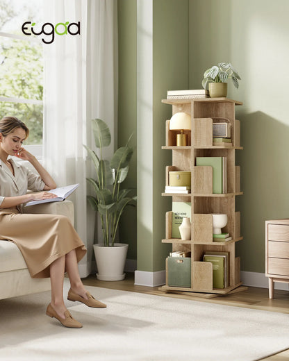 Drehbares Bücherregal Weiß 4 Etagen 128 cm – Standregal 360 Grad Drehbar Raumteiler