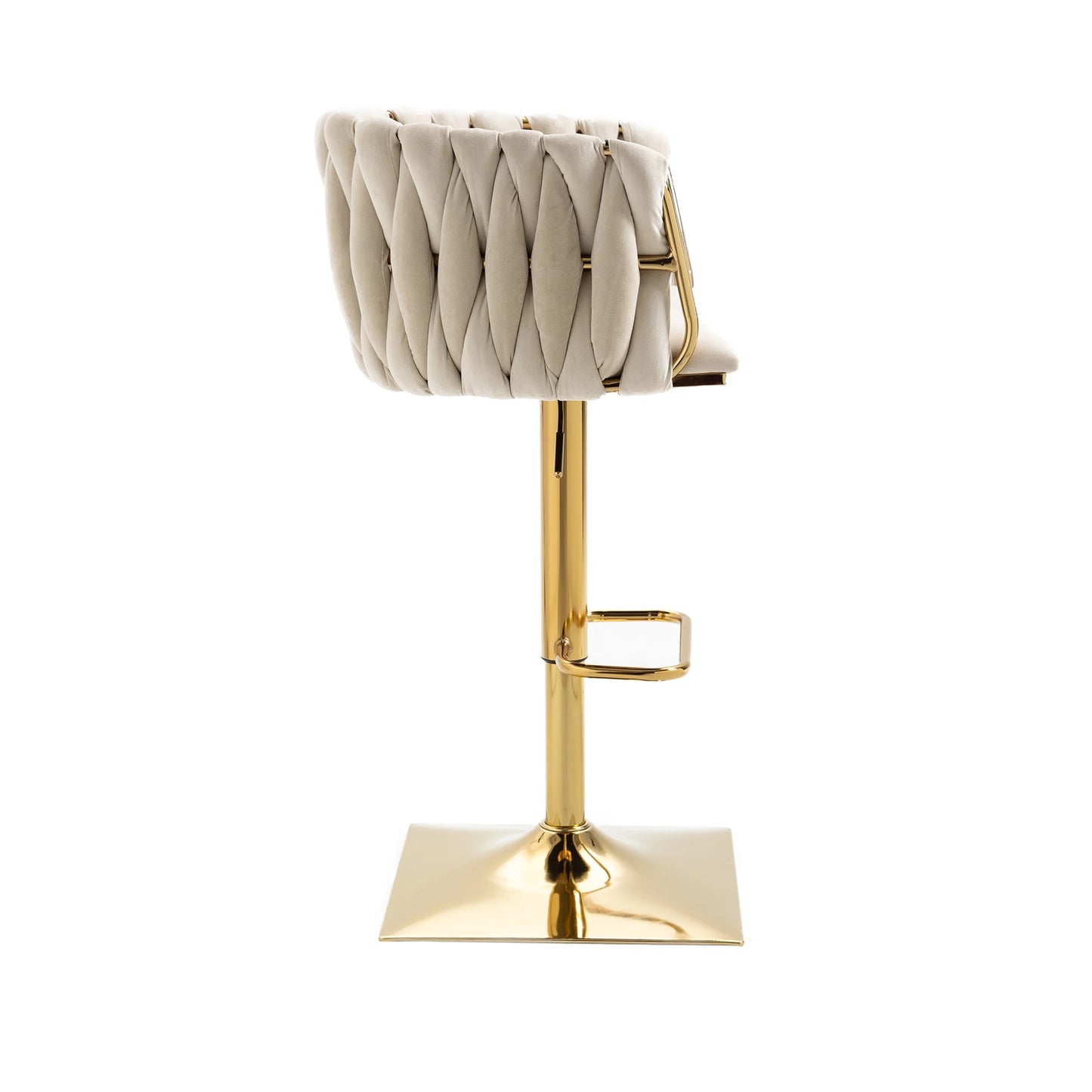 Moderne Barhocker 2er Set mit Armlehnen Höhenverstellbar – Drehbarer Polsterstuhl mit Gold-Beinen