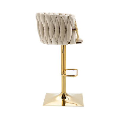 Moderne Barhocker 2er Set mit Armlehnen Höhenverstellbar – Drehbarer Polsterstuhl mit Gold-Beinen
