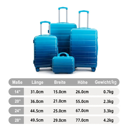 Kofferset 4-teilig PC Hartschale Bunt – Reiseset mit Handgepaeck 20 Zoll Koffer & Kosmetikkoffer 14 Zoll