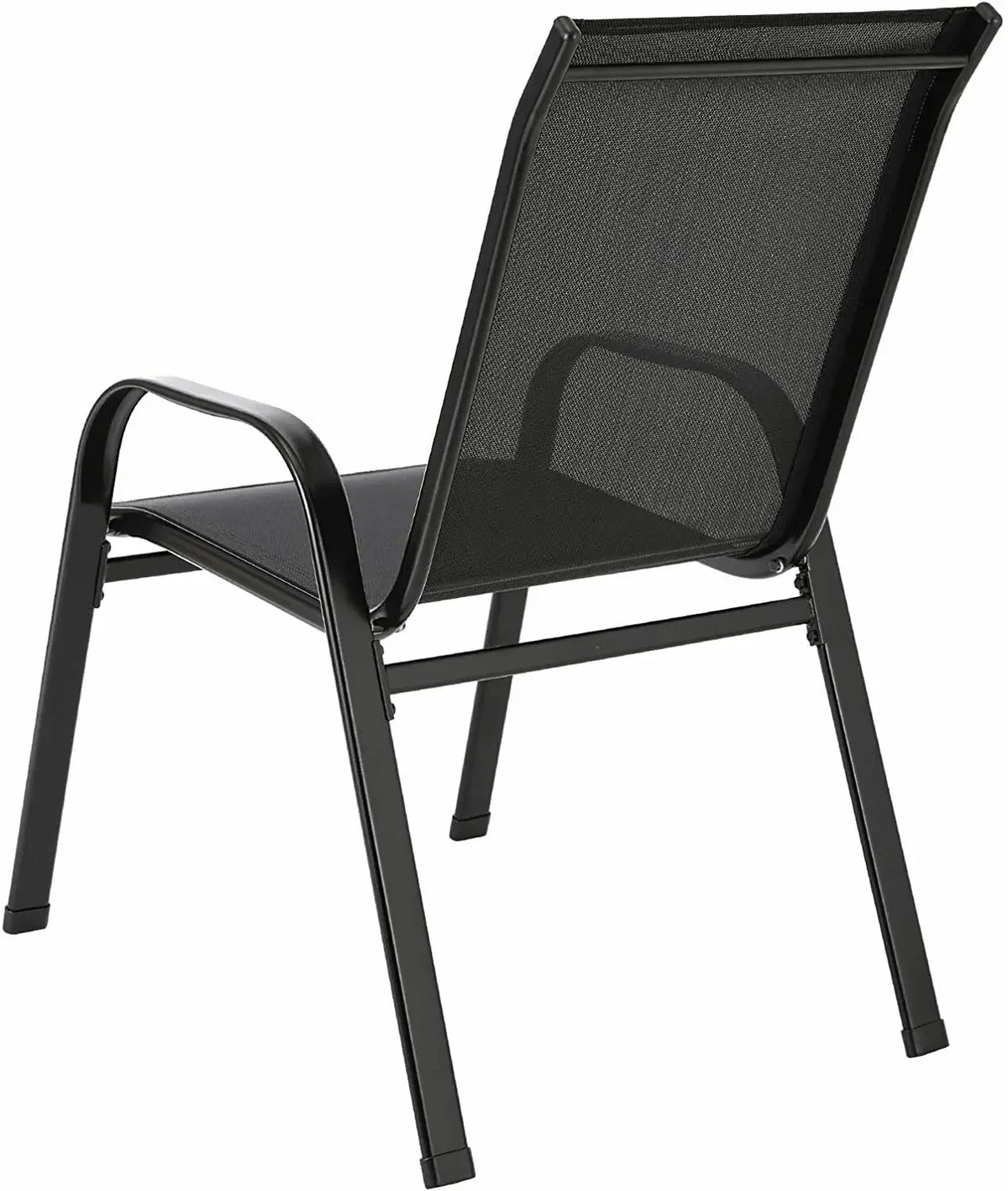 Gartenstuehle 4er Set Schwarz – Moderne Stapelstuehle aus Metall & Teslin fuer Balkon, Terrasse & Garten bis 150kg