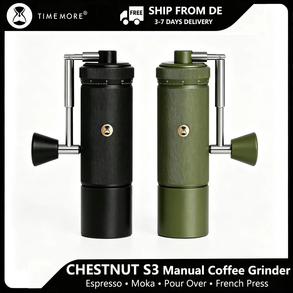 TIMEMORE S3 Manuelle Kaffeemühle – Premium Edelstahl Handmühle mit Präzisions-Mahlwerk