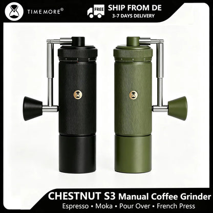 TIMEMORE S3 Manuelle Kaffeemühle – Premium Edelstahl Handmühle mit Präzisions-Mahlwerk