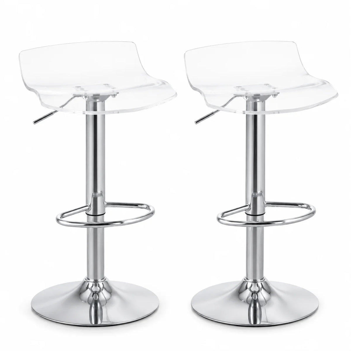 Moderne Barhocker 2er Set Acryl Höhenverstellbar – Transparenter Drehstuhl mit Chrom-Gestell