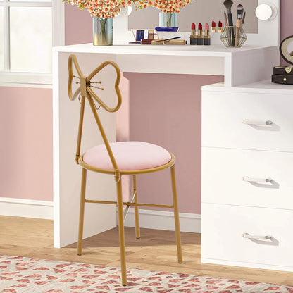 Schminktisch Stuhl Rosa mit Schmetterling Rückenlehne – Moderner Samt Kosmetikstuhl Gold