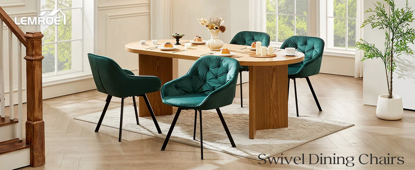 Esszimmerstuhl 2er Set Grau – Modernes 360 Grad Samt Drehsessel Set mit Armlehnen & Kohlenstoffstahl-Beinen bis 150kg