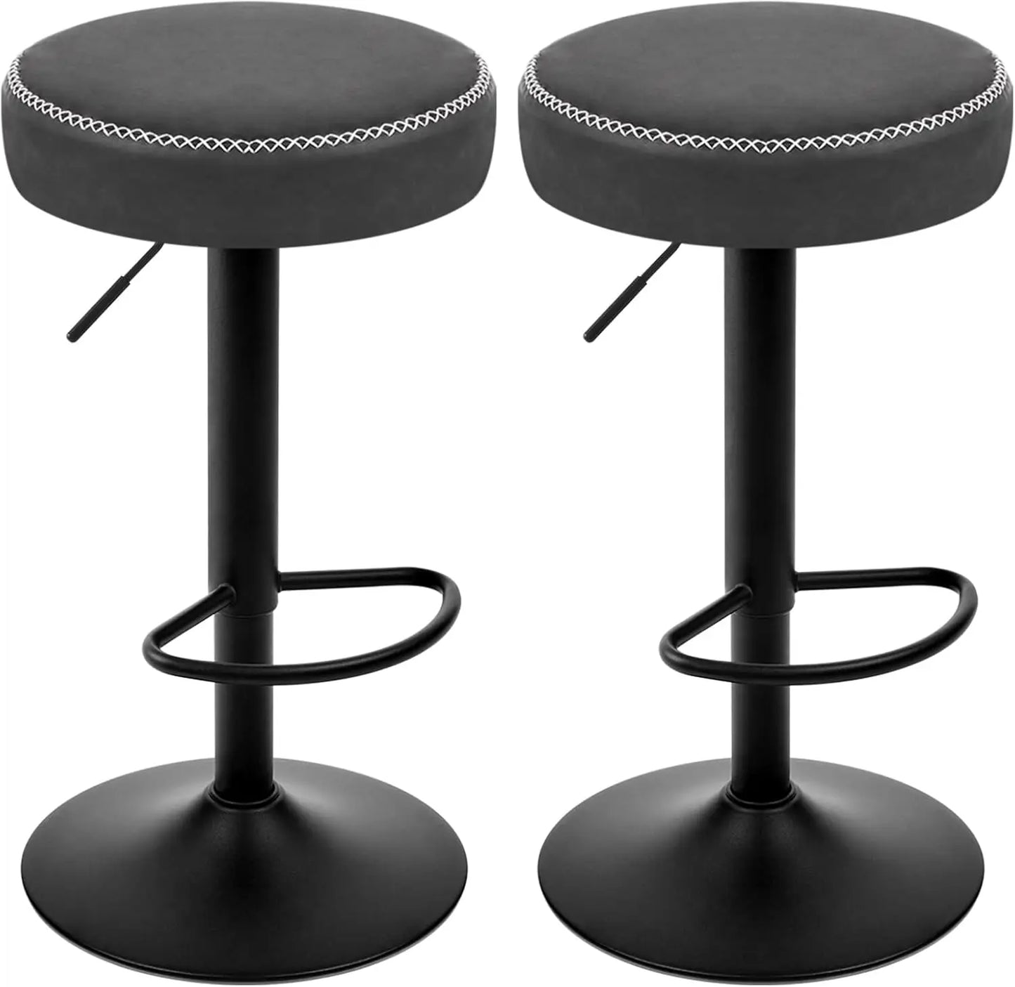 Höhenverstellbarer Barhocker 2er Set Kunstleder Vintage – Drehbarer Tresenstuhl mit Fußstütze