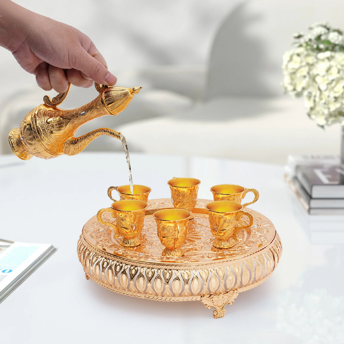 Königliches Vintage Tee-Set Silber 8-teilig – Elegantes Teeservice mit Serviertablett