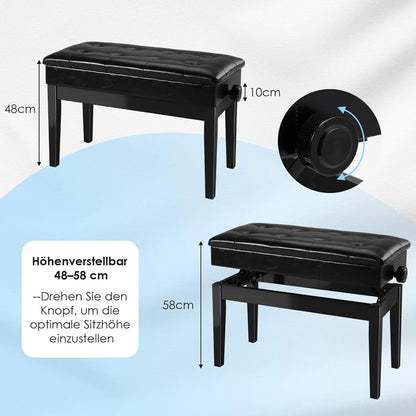 Höhenverstellbare Klavierbank mit Stauraum – Ergonomischer Pianohocker Schwarz Single & Doppel