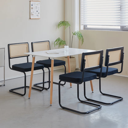 Freischwinger 2er Set Modern – Polsterstuhl Set aus Teddy-Samt & Rattan-Rueckenlehne mit Metallgestell
