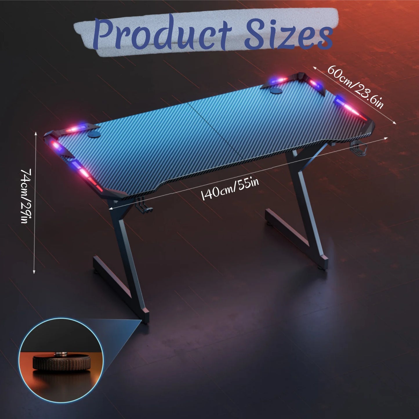 Gaming Schreibtisch LED Schwarz 120 cm – Ergonomischer PC Tisch mit Haken & Becherhalter