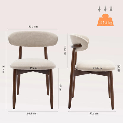 Polsterstühle 2er Set Holz Beige – Moderne Esszimmerstühle mit Stoffbezug & Ergo-Rückenlehne