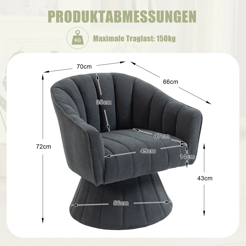 Drehsessel Beige – Modernes 360 Grad Cord Polstersessel Set mit Holzgestell bis 150kg