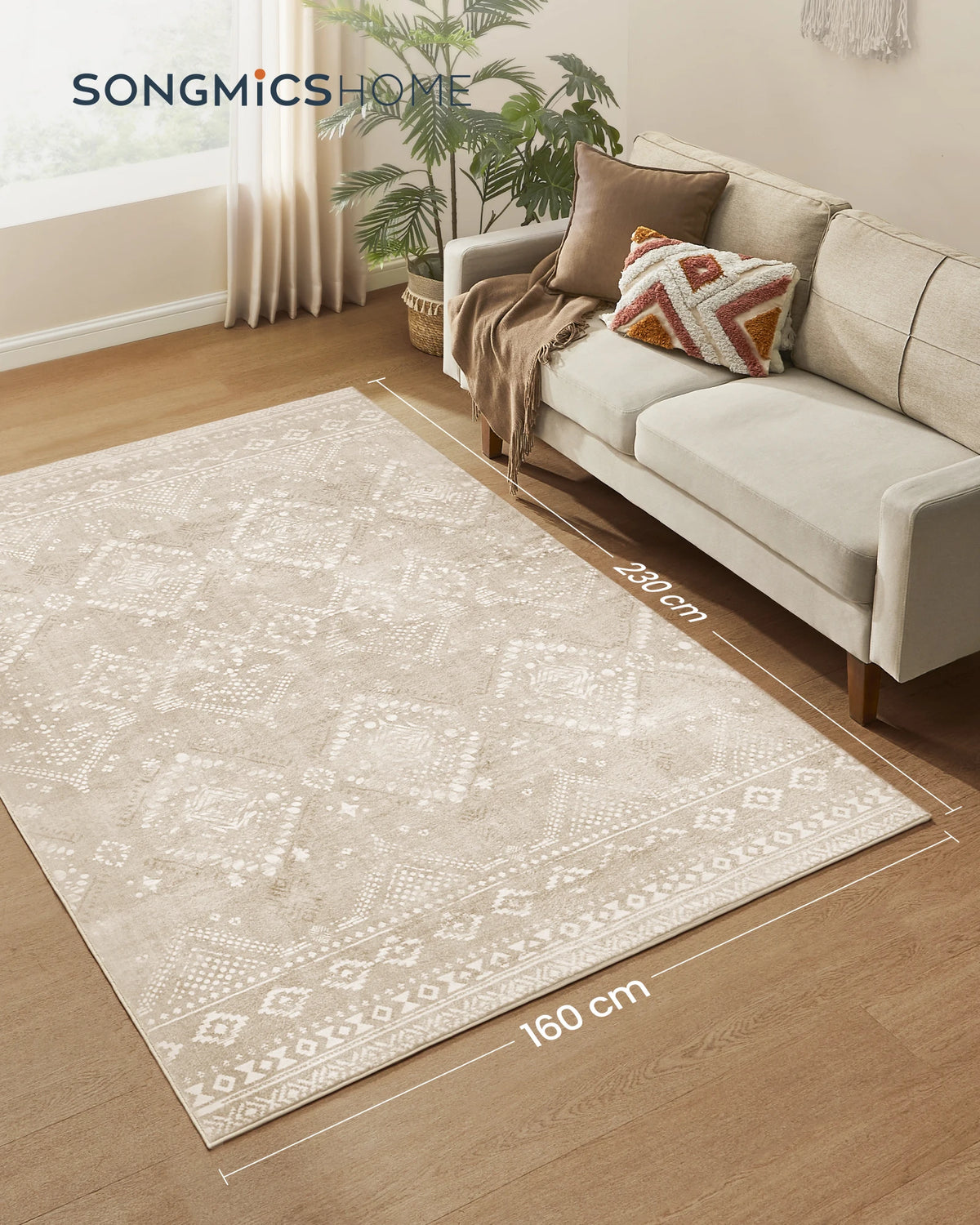 Boho Teppich 160x230cm Waschbar – Modernes Blumenmuster Kunstkaschmir Teppich Wohnzimmer