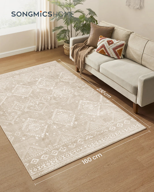 Boho Teppich 160x230cm Waschbar – Modernes Blumenmuster Kunstkaschmir Teppich Wohnzimmer