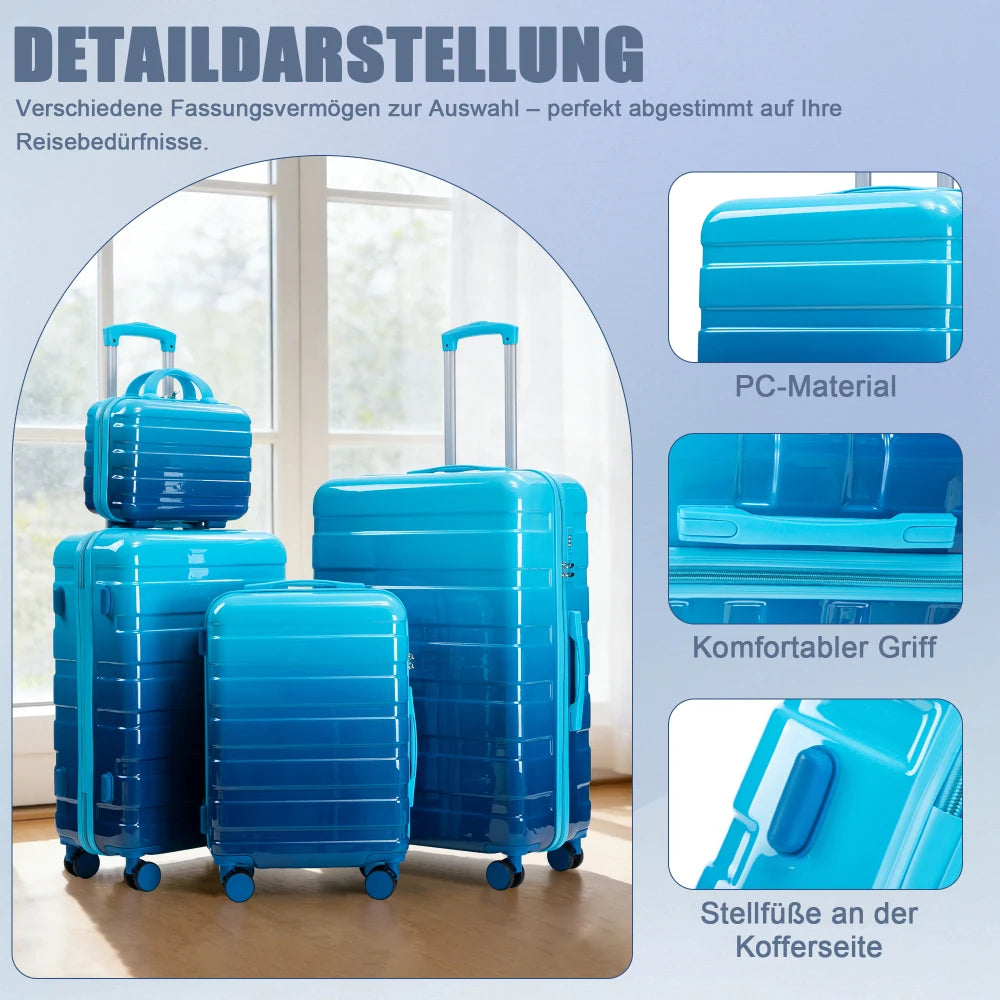 Kofferset 4-teilig PC Hartschale Bunt – Reiseset mit Handgepaeck 20 Zoll Koffer & Kosmetikkoffer 14 Zoll