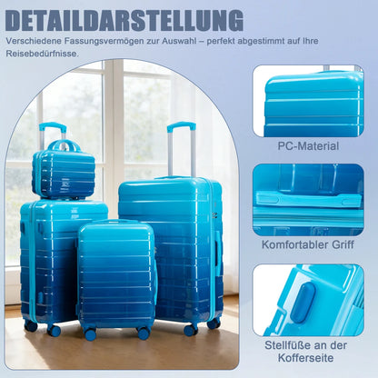 Kofferset 4-teilig PC Hartschale Bunt – Reiseset mit Handgepaeck 20 Zoll Koffer & Kosmetikkoffer 14 Zoll