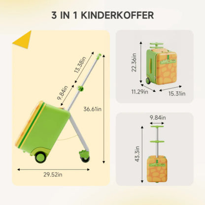 Kinderkoffer zum Draufsitzen 3 in 1 mit Buggy Funktion – Rollkoffer Kinder 38L Handgepaeck