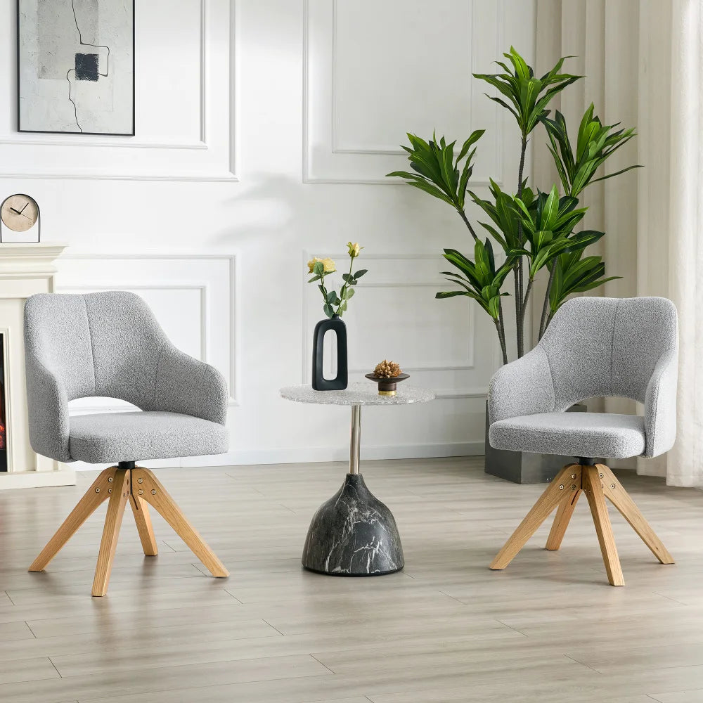 Drehbare Esszimmerstühle 2er Set Beige – Polsterstühle mit Massivholzbeinen & 360° Funktion