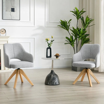 Drehbare Esszimmerstühle 2er Set Beige – Polsterstühle mit Massivholzbeinen & 360° Funktion