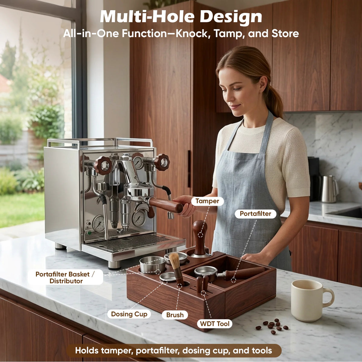 Kaffee Tamping Station Schwarz 51-58mm – Multifunktionaler Tamper Halter mit Abschlagbehälter