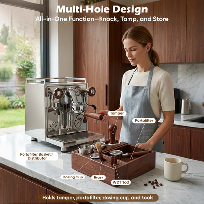 Kaffee Tamping Station Schwarz 51-58mm – Multifunktionaler Tamper Halter mit Abschlagbehälter