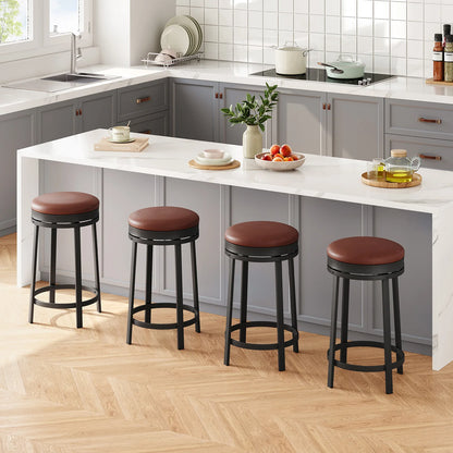 24'' Swivel Bar Stools Backless Modern Counter Height Barstools with PU Leather Upholstered and Metal Frame for Kitchen Island