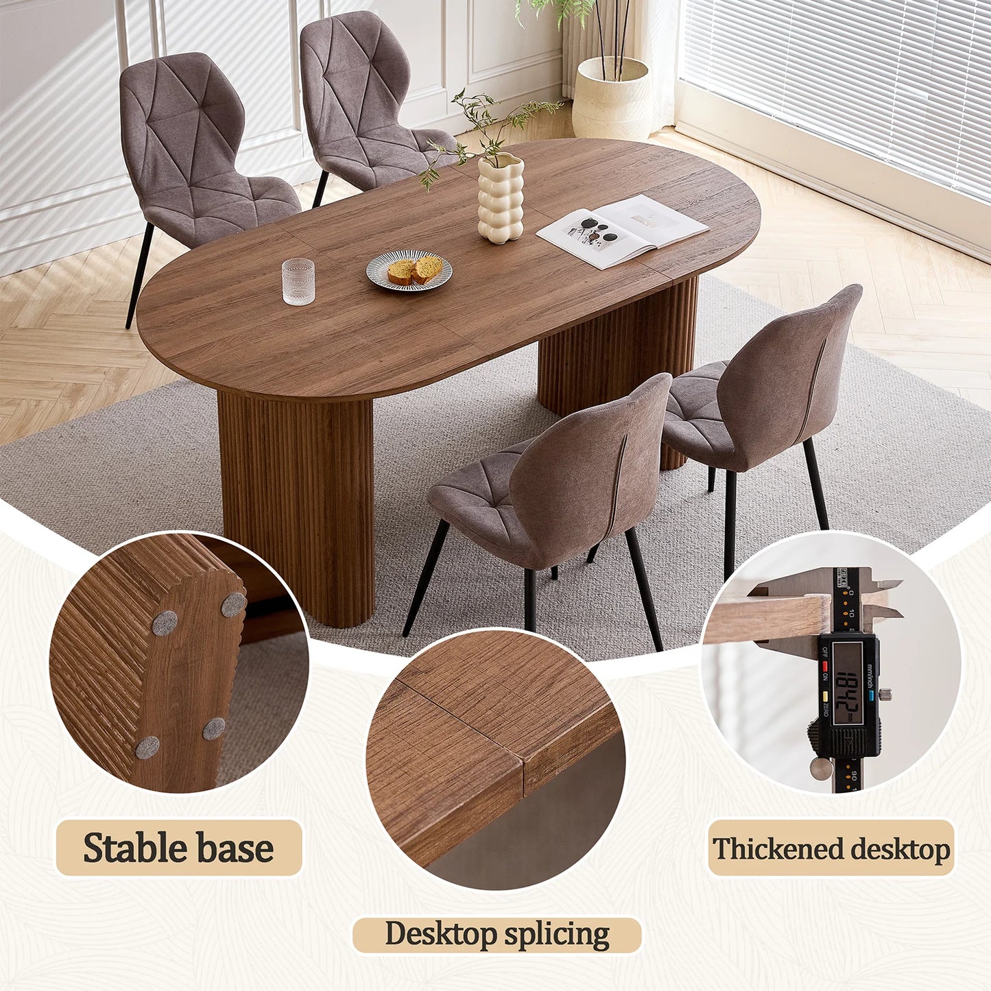 Ovaler Esstisch Holzoptik 160x90cm – Moderner Küchentisch aus MDF für 6 Personen