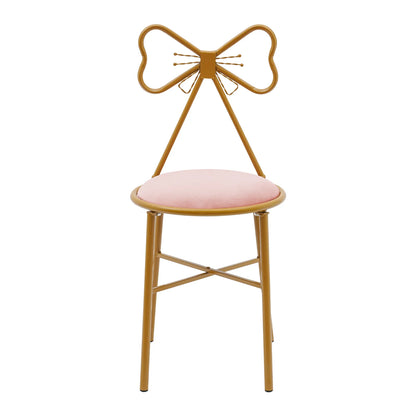 Schminktisch Stuhl Rosa mit Schmetterling Rückenlehne – Moderner Samt Kosmetikstuhl Gold