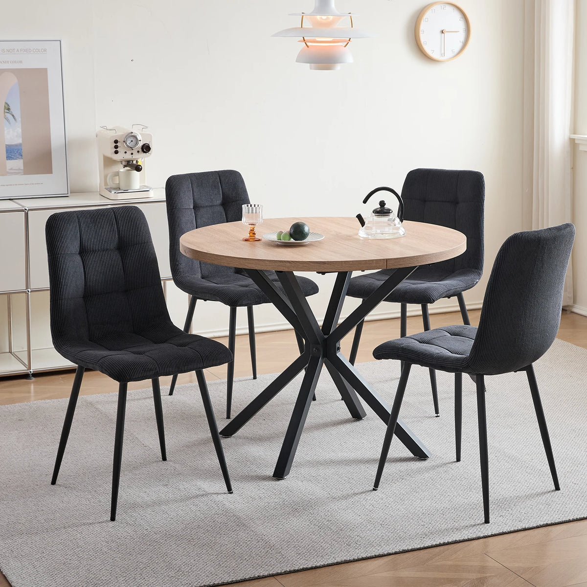 Polsterstühle Cord 2er Set Grau – Moderne Esszimmerstühle mit Metallbeinen für Küche & Wohnzimmer