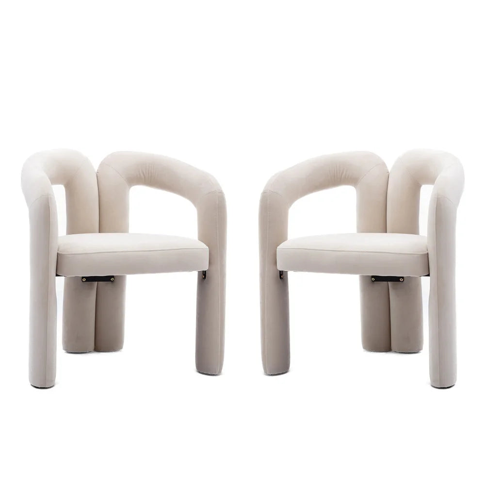 Esszimmerstuhl 2er Set Beige – Modernes Samt Polsterstuhl Set in Sesselform mit Massivholzgestell