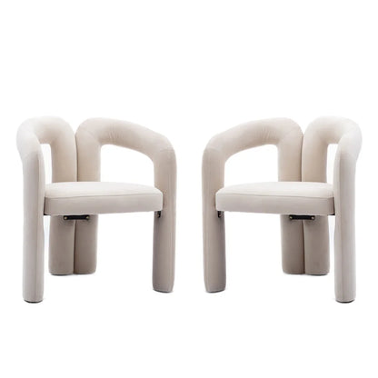 Esszimmerstuhl 2er Set Beige – Modernes Samt Polsterstuhl Set in Sesselform mit Massivholzgestell