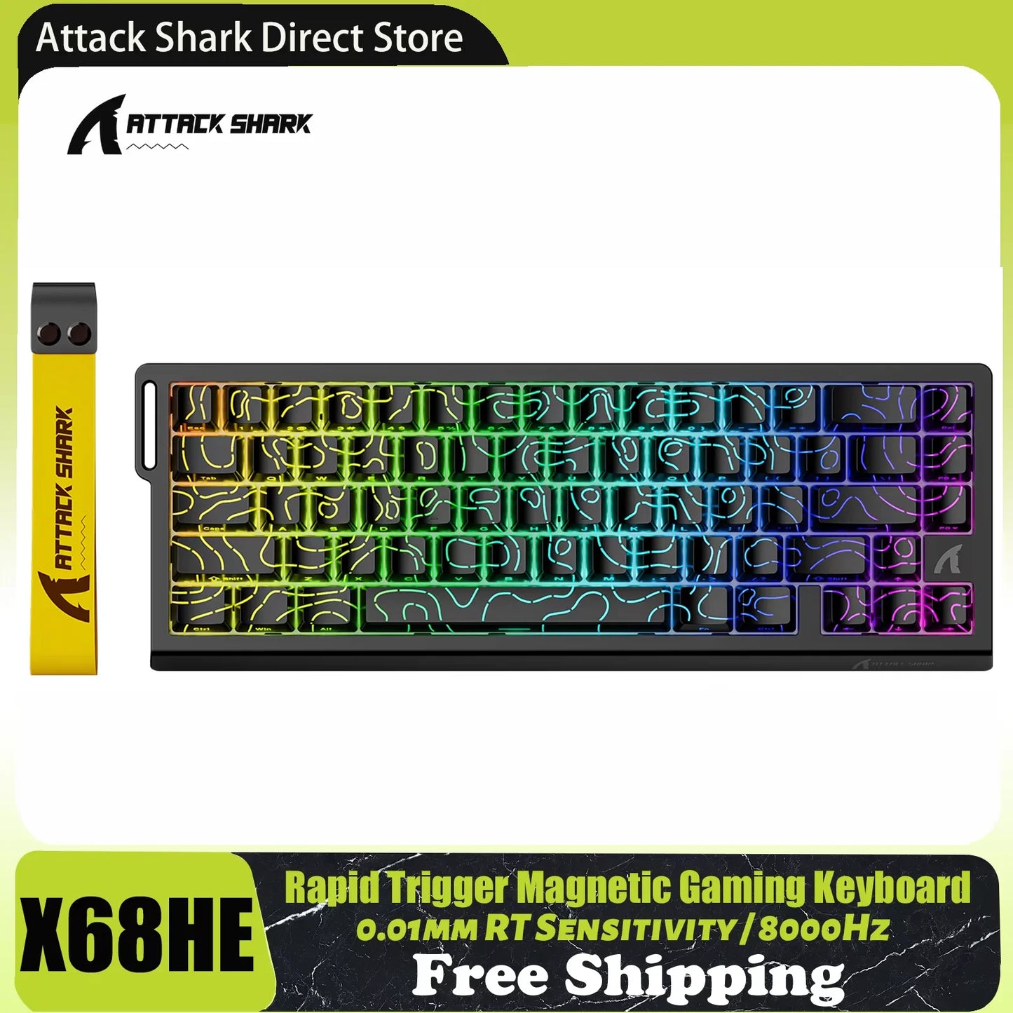 Gaming Tastatur Magnetisch 60% – Attack Shark X68 HE Rapid Trigger RGB Gaming Keyboard mit 8000Hz