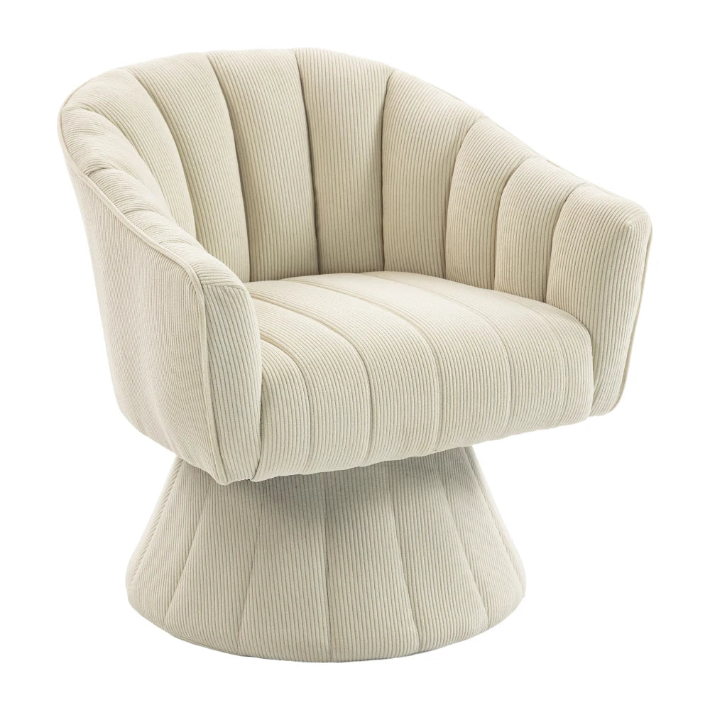 Drehsessel Beige – Modernes 360 Grad Cord Polstersessel Set mit Holzgestell bis 150kg