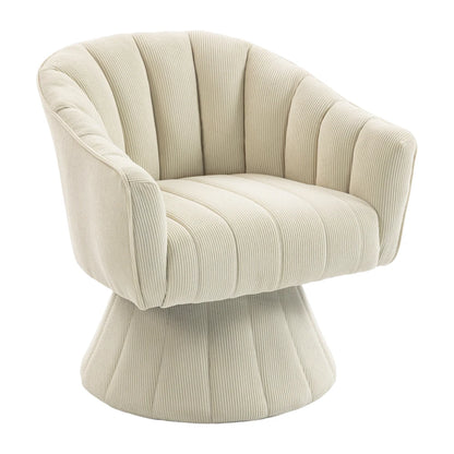 Drehsessel Beige – Modernes 360 Grad Cord Polstersessel Set mit Holzgestell bis 150kg