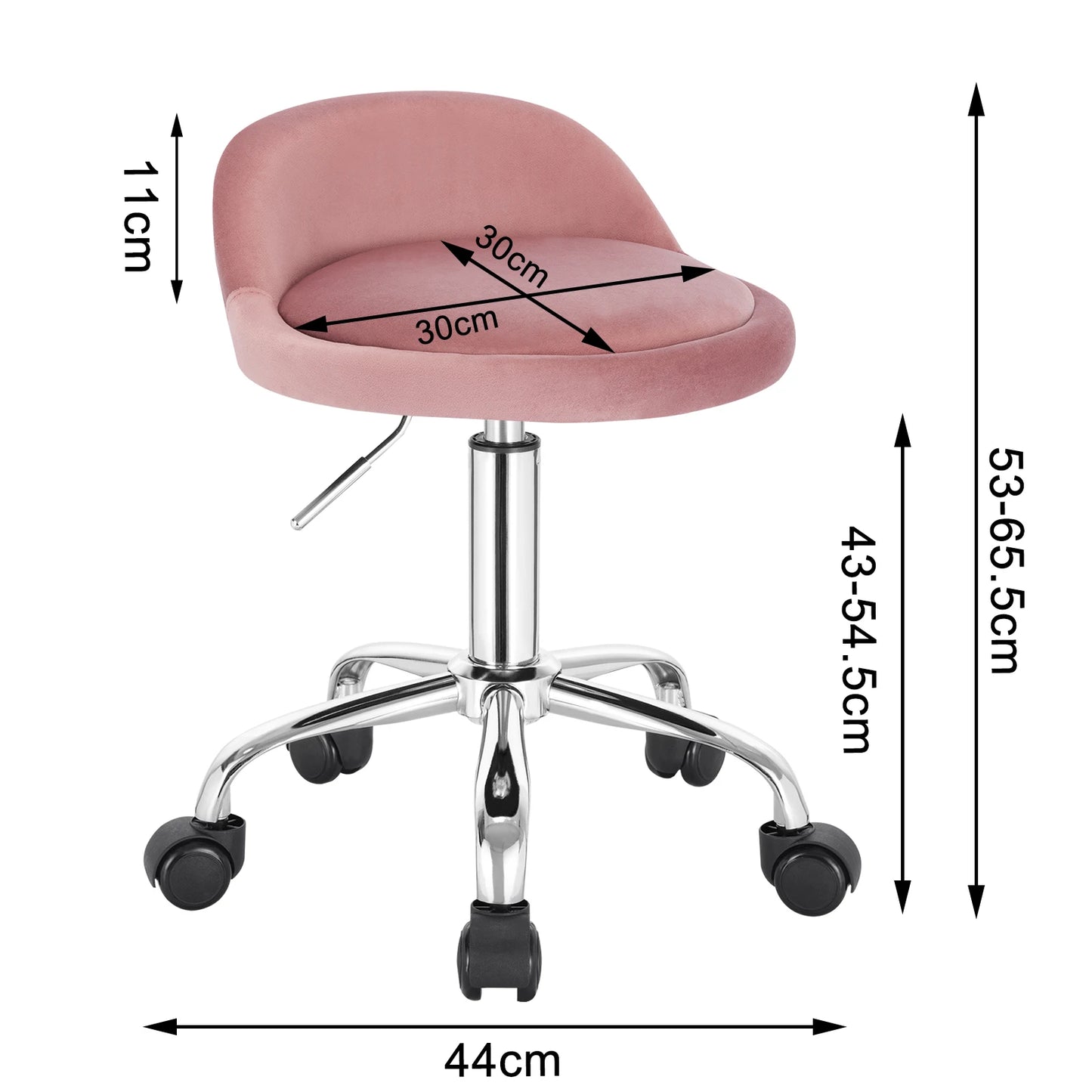 Höhenverstellbarer Rollhocker Samt Dunkelgrau – Ergonomischer Arbeitshocker mit Rückenlehne