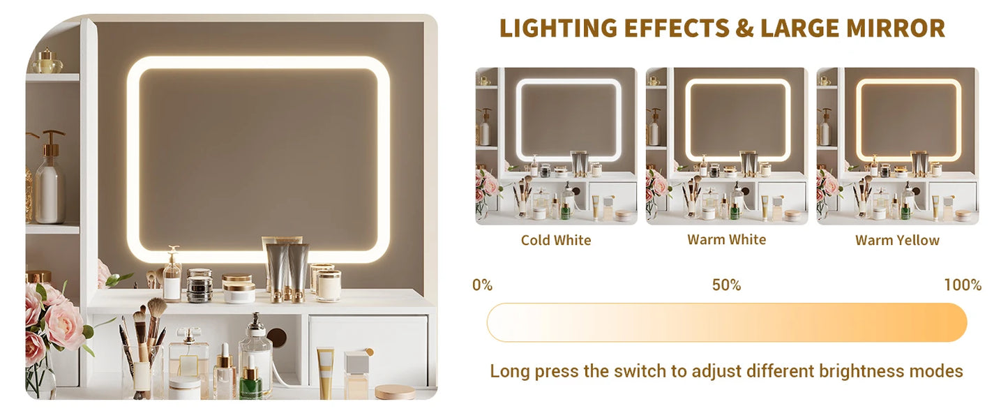 Schminktisch mit LED Beleuchtung Schwarz Gold – Moderner Frisiertisch mit Steckdosen & Spiegel