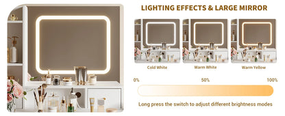 Schminktisch mit LED Beleuchtung Schwarz Gold – Moderner Frisiertisch mit Steckdosen & Spiegel