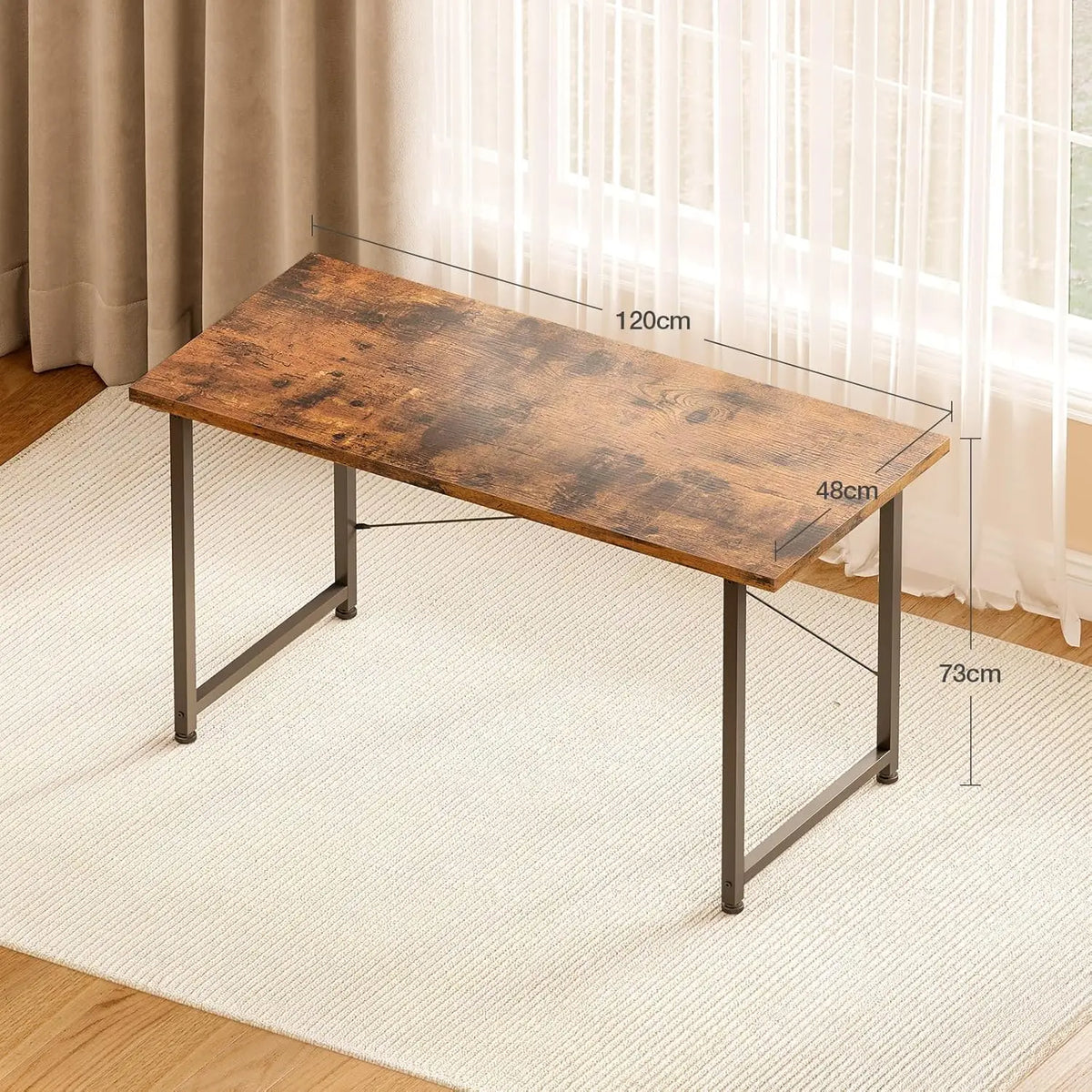 Schreibtisch im Industriestil 120 cm – Stabiler Computertisch mit X-Strebe Braun