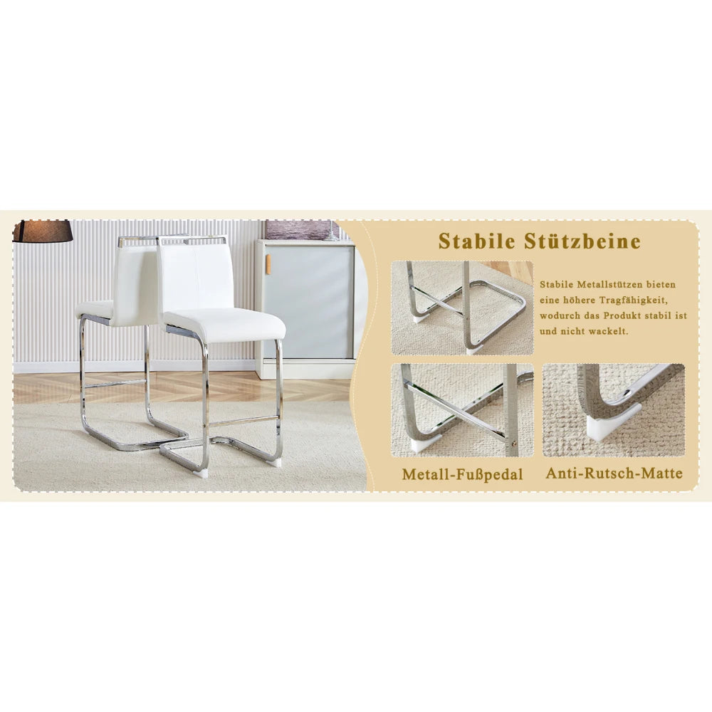 Barhocker 2er Set Silber Weiß – Freischwinger Tresenstühle aus Kunstleder & Metall