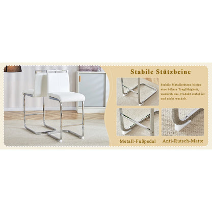 Barhocker 2er Set Silber Weiß – Freischwinger Tresenstühle aus Kunstleder & Metall