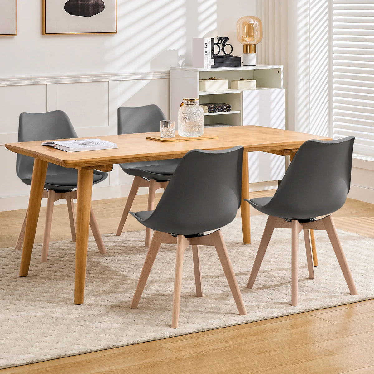 Esszimmerstühle 2er Set Drehbar – Moderner Polsterstuhl aus Kunstleder & Massivholz