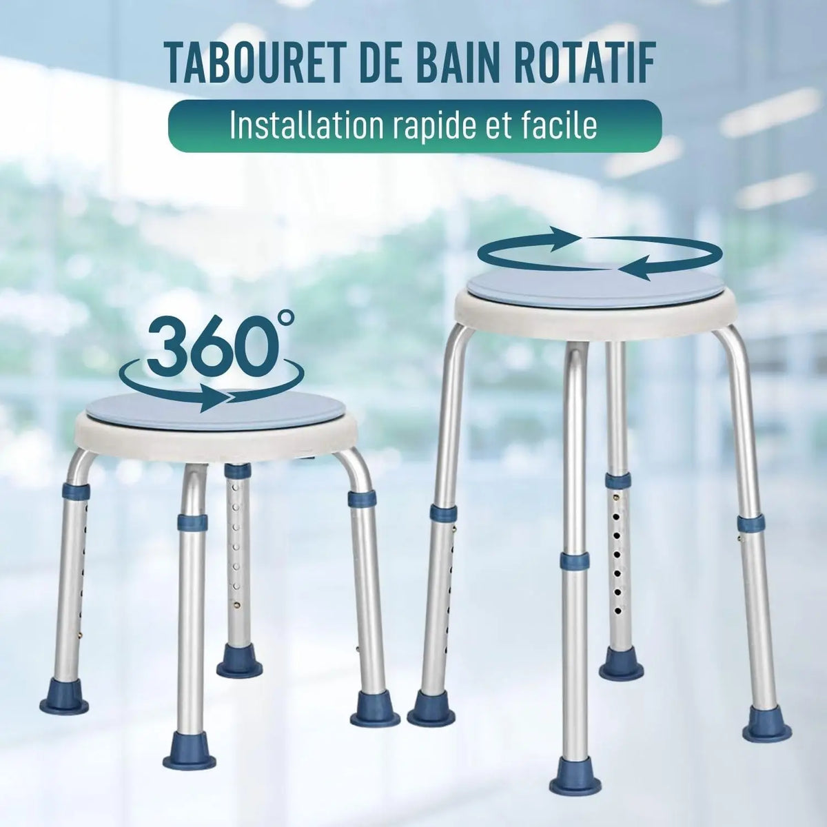 Duschhocker Höhenverstellbar Drehbar 136kg – Ergonomischer Duschstuhl für Senioren
