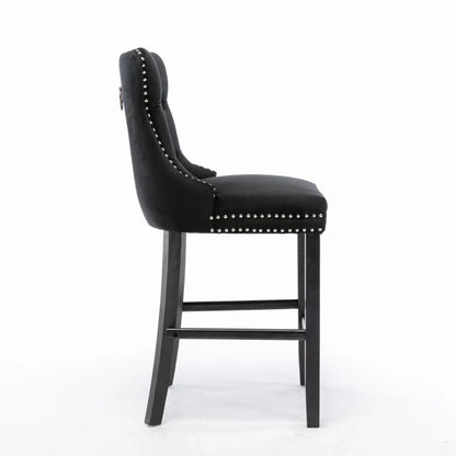 Moderne Samt Barhocker 2er Set mit Nietendekor – Elegante Tresenstühle aus Massivholz