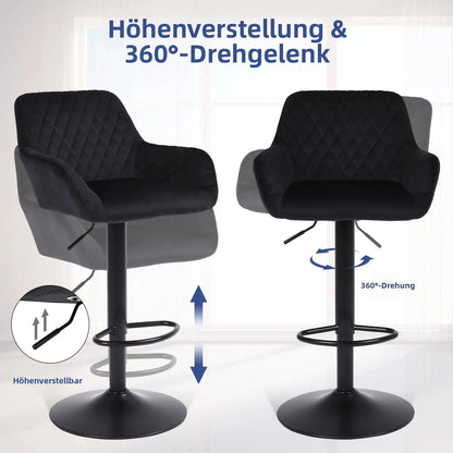 Barhocker 2er Set Schwarz – Hoehenverstellbare Tresenstuehle Drehbar aus Kunstleder fuer Kueche & Bar bis 150kg