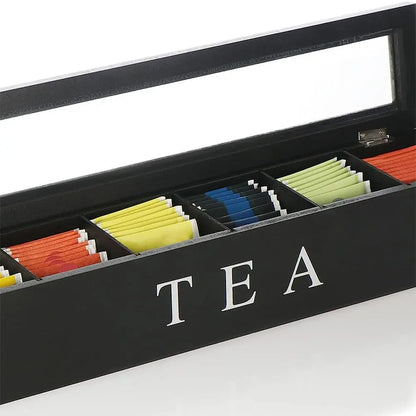 Tee-Organizer aus Holz mit Glasdeckel – Elegante Tee-Aufbewahrungsbox mit 6 Fächern